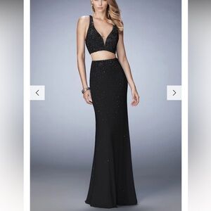 New La Femme 22368 two piece black dress embellished 6